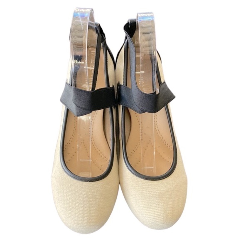 LEILA STONE Margie Ballerina Style Flats Light Beige/Black Women Size 8